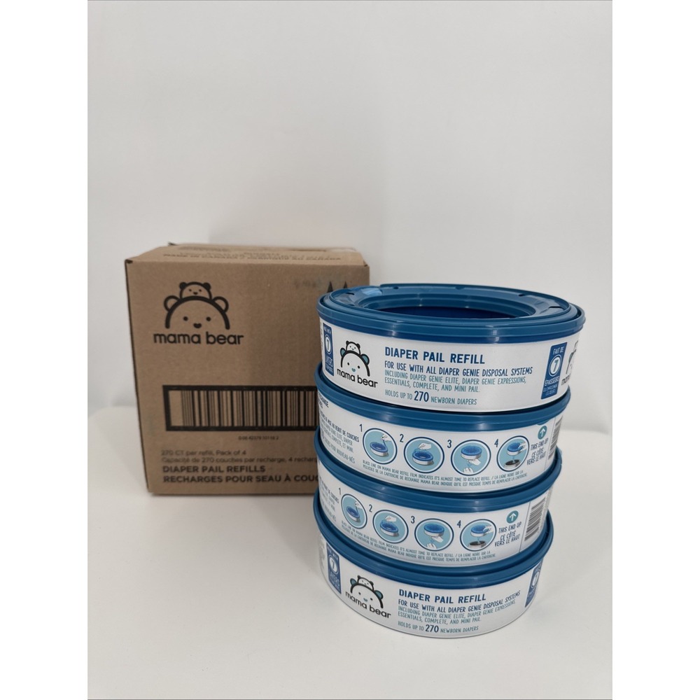 Lot of (4) Amazon Brand - Mama Bear Diaper Pail Refills for Diaper Genie Pails